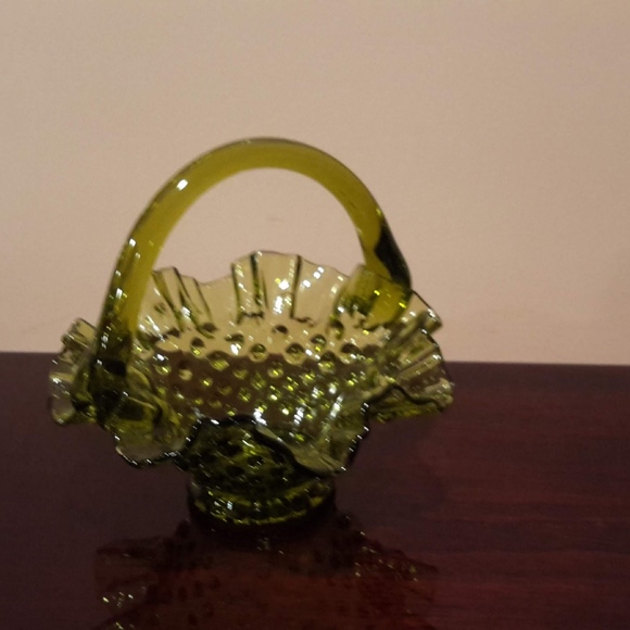 Fenton Accents Vintage Fenton Green Hobnail Colored Glass Basket